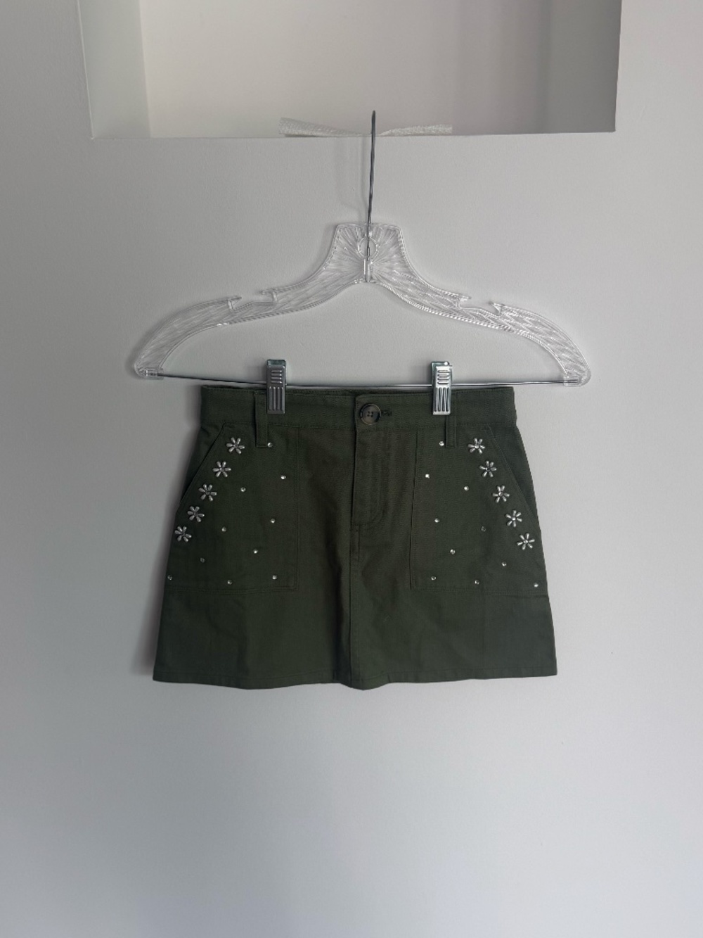 J.Crew Crewcuts Girls Flower-Embellished Skirt in Stretch Herringbone in Green